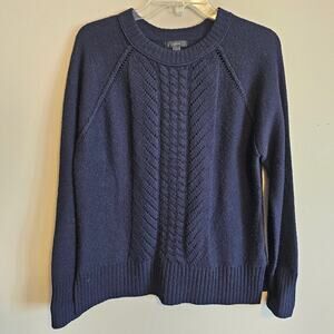 J. Crew Navy Blue 100% Wool Medium Long Sleeve Cable Knit Sweater